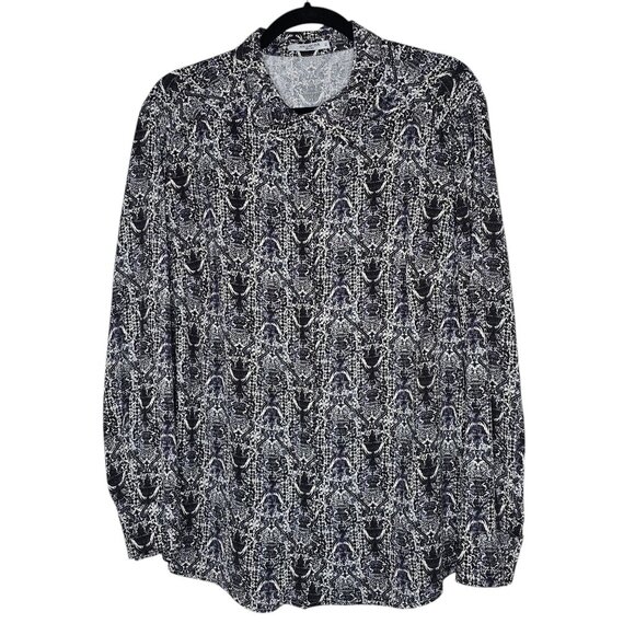 MM Lafleur 1x Baroque Damask  Button Up Blouse Top Career Office Professional - Picture 1 of 6